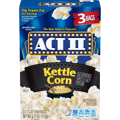 ACT II POPCORN 8.25OZ (3PK) - KETTLE CORN - Kurt Supermarket