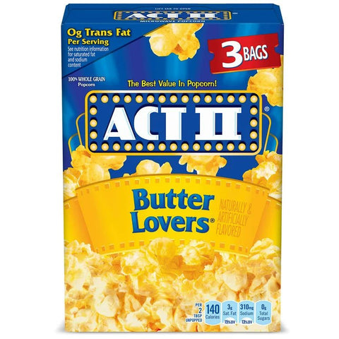 ACT II POPCORN 8.52OZ 3PK - BUTTER LOVERS - Uplift Things