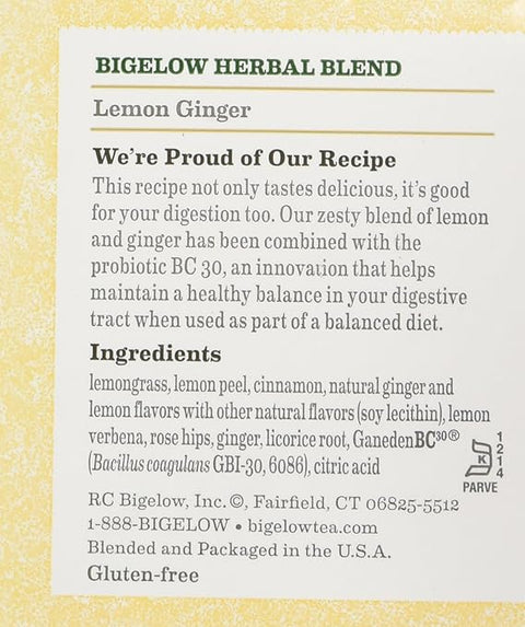 BIGELOW HERBAL TEA 39G - LEMON GINGER - Uplift Things