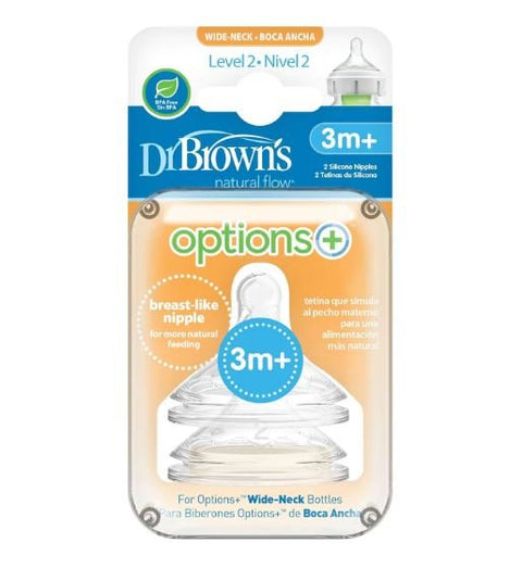 DR. BROWN'S NIPPLE 2PK LEVEL 2 - FOR WIDE NECK BOTTLES - Uplift Things