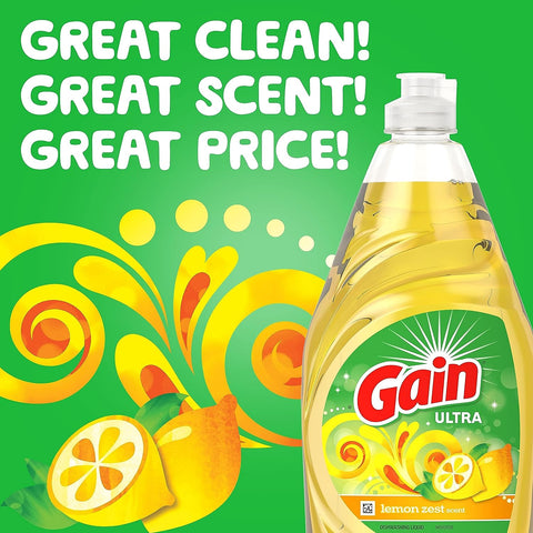 GAIN DISHWASHING LIQUID 21.6OZ - ULTRA LEMON ZEST - Uplift Things