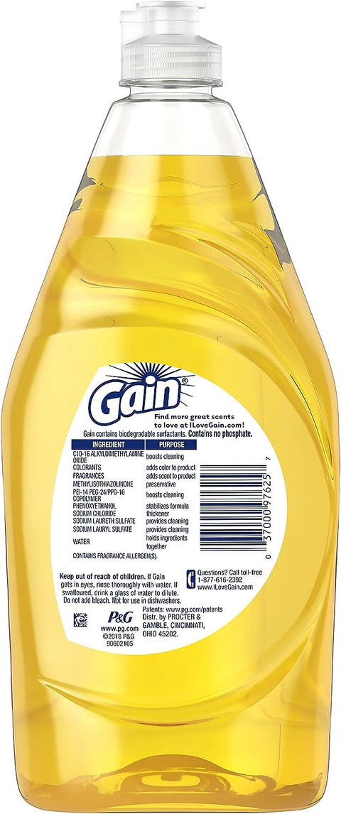 GAIN DISHWASHING LIQUID 21.6OZ - ULTRA LEMON ZEST - Uplift Things