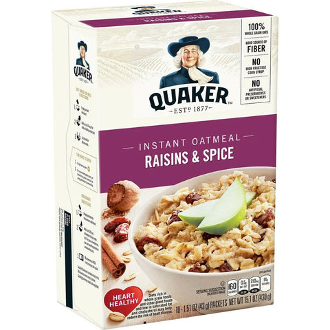 QUAKER INSTANT OATMEAL 15.1OZ - RAISINS & SPICE - Uplift Things