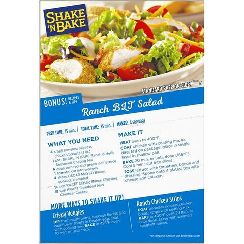 SHAKE'N BAKE 4.75OZ SEASONED COATING MIX - RANCH & HERB - Uplift Things