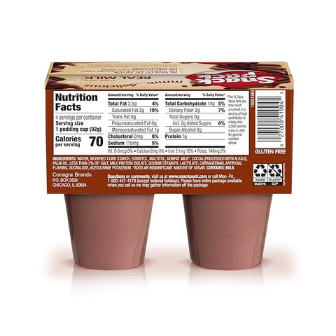 SNACK PACK PUDDING 13OZ - CHOCOLATE NO SUGAR - Kurt Supermarket